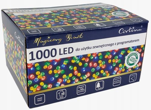 LAMPKI CHOINKOWE 1000 LED TIMER ATEST 51,5M MULTI WIELOKOLOROWE PROGRAMY na Arena.pl