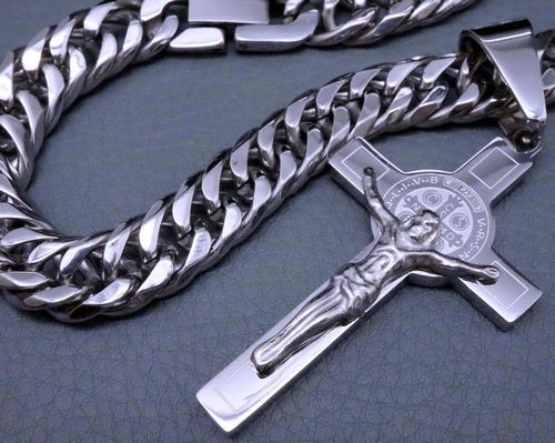 MASYWNY SREBRNY ŁAŃCUCH NA SZYJĘ Z KRZYŻYKIEM 316L na Arena.pl