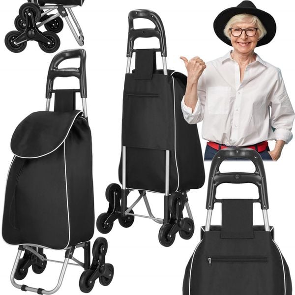 Wózek na zakupy, walizka zakupowa dla seniora 30 l torba na 6 kółkach, schodowa szaro-czarny zdjęcie 1