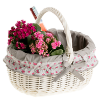 Wiklinowy Wybielany Kosz Torba na Zakupy Obszyta Tkaniną 42x34 H23/36 cm