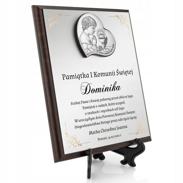 SREBRNY obrazek prezent na KOMUNIĘ z NADRUKIEM Pamiątka Komunii Chłopca zdjęcie 5