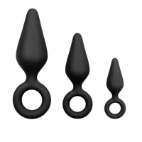 easytoys zestaw trzech czarnych korkow silikonowych z uchwytem pull ring