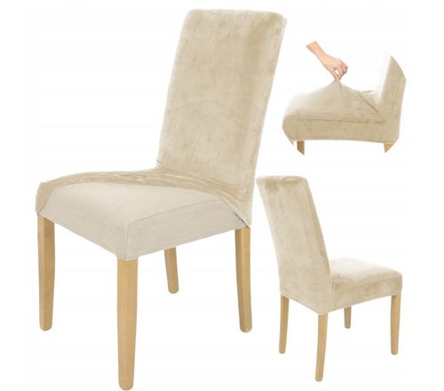 6 SZT POKROWIEC NA KRZESŁO Beż Kaszmirowy WELUR Elastyczny Gruby Pokrowce na Arena.pl