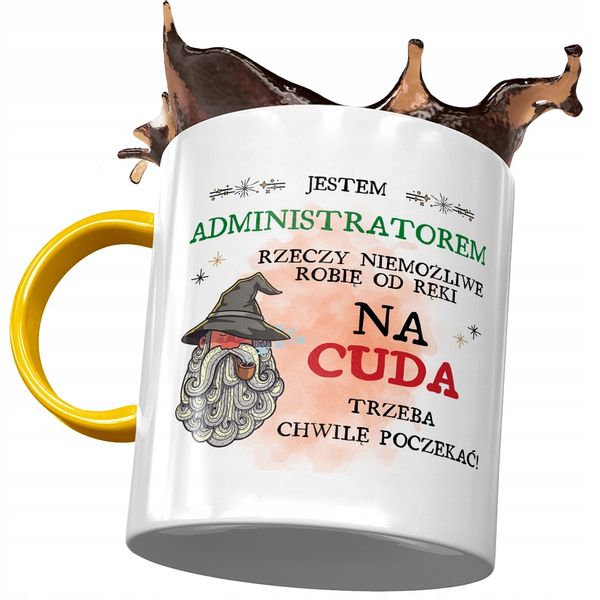 Kubek Żółty Dla Administratora Trzeba Poczekać Z Nadrukiem Ze Zdjęciem zdjęcie 1