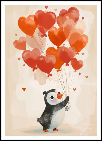 Plakat 70x100cm Pingwinek z Balonami zdjęcie 3