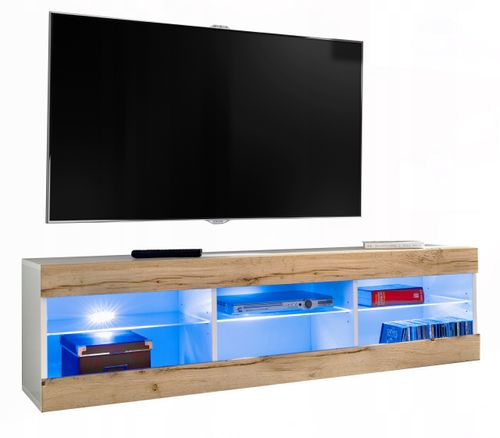 Szafka RTV LED Salon Nowoczesna Biały/Dąb Wotan RGB LED 140x35 Pokój na Arena.pl