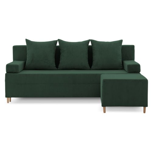 Kanapa z pufą, 3w1, sztruks, PANORA, 191x92x92 cm, zieleń | TYLETEGOTU na Arena.pl