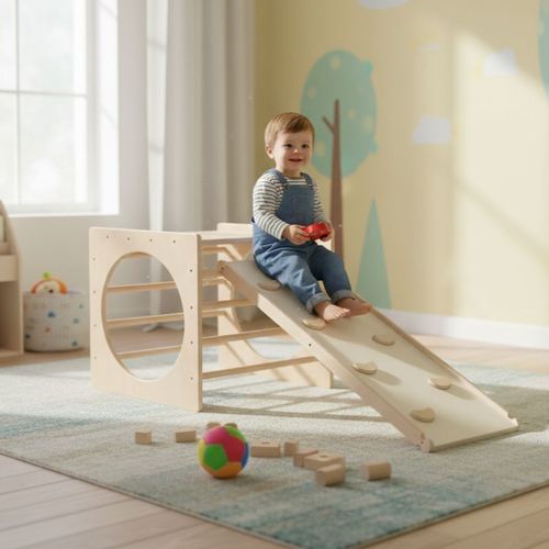 Kostka wspinaczkowa biała dla dzieci Box Plus + zjeżdżalnia drewniana na Arena.pl