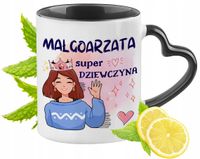 Kubek Czarny Z Uszkiem W Kształcie Serca Dla Małgorzaty Idealny Na Prezent