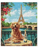 DIAMENTOWA MOZAIKA - RETRIEVER W PARYŻU 40X50CM
