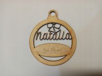 Bombka 9 cm ze sklejki - Wycięta kokardka i imię oraz grawerowany stroik