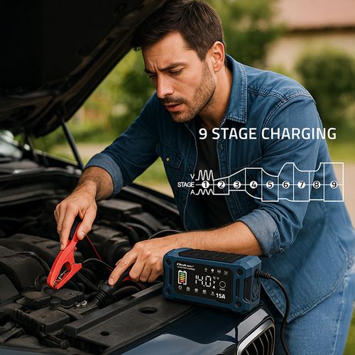 Qoltec Prostownik 12V 15A Ładowarka mikroprocesorowa LCD na Arena.pl