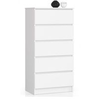 Komoda do sypialni, 5 szuflad, STILO, 60x40x121 cm, biel, mat | TYLETEGOTU