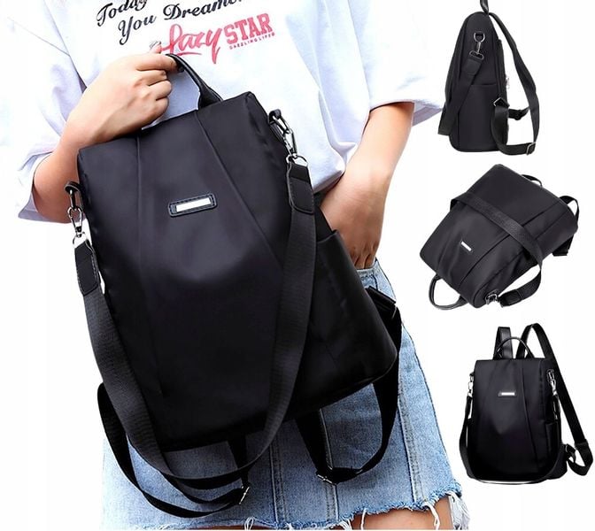 Plecak Damski Czarny Wodoodporny 2W1 Pojemny Torba zdjęcie 1