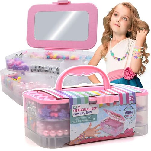 ZESTAW DO TWORZENIA BIŻUTERII BRANSOLETEK KORALIKI KUFEREK Z LUSTERKIEM na Arena.pl