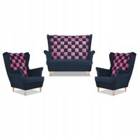 Zestaw uszak CAROL DUO sofa fotele granatowo - różowy
