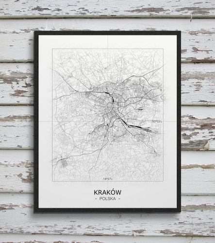 Kraków - Czarno-biała mapa 40x50 cm na Arena.pl