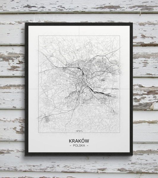 Kraków - Czarno-biała mapa 40x50 cm zdjęcie 2