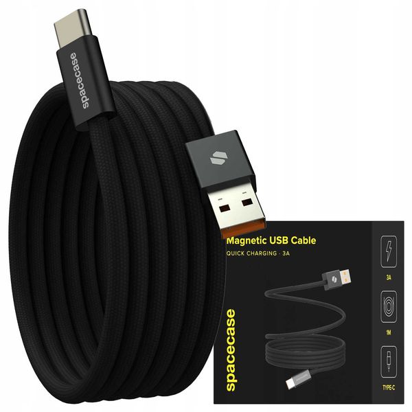 Spacecase Usb-A To Usb-C Magnetic Cable 1M 32W Cl07 Black zdjęcie 1