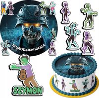 ZESTAW OPŁATEK NA TORT 20CM + 17 POSTACI - ZOMBIE + IMIĘ 15CM 18CM