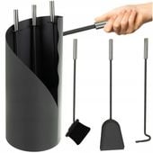 Przybory Kominkowe Akcesoria do Kominka Pieca Loft Stalowe Zestaw + Stojak