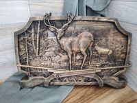 Drewniany Płaskorzeźba las obraz JELEŃ na polanie strzelby 40cm myśliwstwo