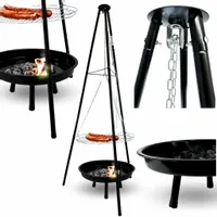 GRILL TRÓJNÓG OGRODOWY WISZĄCY RUSZT PALENISKO WĘGLOWE NIERDZEWNY 3w1