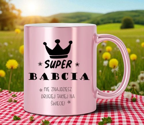 KUBEK RÓŻOWY PREMIUM Z NADRUKIEM BABCIA PREZENT DLA BABCI URODZINY IMIENINY na Arena.pl