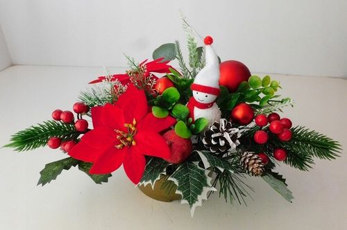 Stroik świąteczny na grób, poinsecja, bałwanek, czerwony na Arena.pl