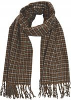 Cashmere - ciepły modny szalik frędzle krata brązowo-czarno-kremowy 01