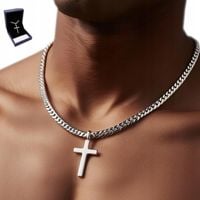 Srebrny ŁAŃCUSZEK Z KRZYŻYKIEM Krzyż Łańcuch Naszyjnik WŁOSKI + GRATIS