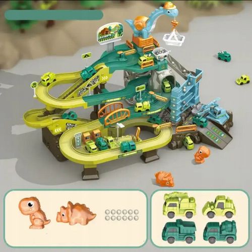 MEGA TOR SAMOCHODOWY PARKING POCIĄG DŹWIG KOLEJKA STACJA TUNEL DINOZAUR REX na Arena.pl