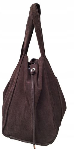 Torebka CZEKOLADOWA zamszowa shopper Vera Pelle SKÓRA ZAMSZ NATURALNY na Arena.pl