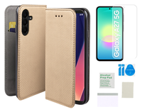 Etui z klapką do SAMSUNG GALAXY A27 5G smart magnet złoty case + szkło 9H