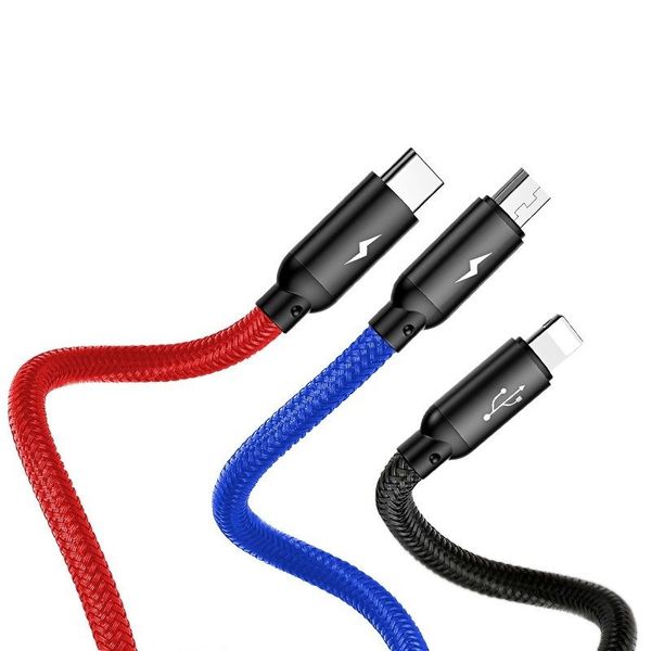 kabel usb baseus 3w1 usb-c / lightning / micro 3a 1.2m (czarny) zdjęcie 4