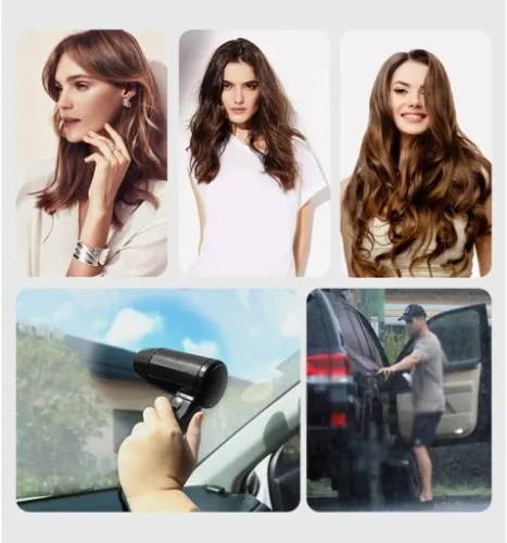 PRZENOŚNA SUSZARKA DO WŁOSÓW W SAMOCHODZIE, WTYCZKA ZAPALNICZKI, CZARNY na Arena.pl