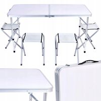 STOLIK STÓŁ TURYSTYCZNY SKŁADANY 4 KRZESŁAMI DUŻY KEMPINGOWY WALIZKA BIAŁY