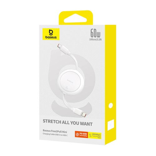 Kabel USB Baseus Free2Pull Mini USB-C do USB-C, 60W, 1, (biały) na Arena.pl