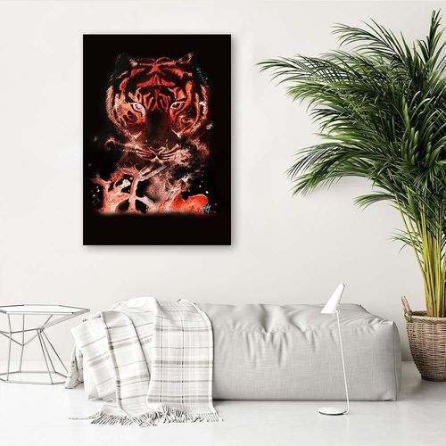 Obraz na płótnie – Canvas, Tygrys na czerwonym tle 40x60 na Arena.pl