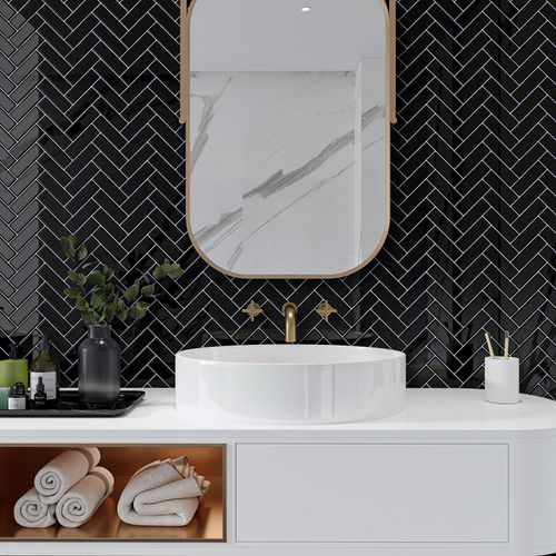 Panele Ścienne 3D Samoprzylepne Wzór Jodełka Czarne 30x30 cm Zestaw 20 Szt na Arena.pl