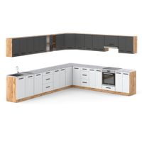 Meble Kuchenne Narożne Duże Modułowe Z Blatem 6.8m Wotan Szary Biały Mat