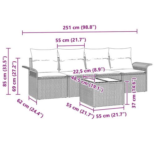 Zestaw Sof na Ogród 5 pcs Beżowy i szary 55 x 55 x 37 cm na Arena.pl