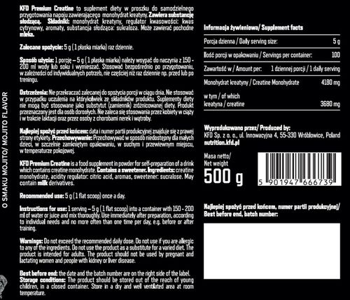 KFD PREMIUM CREATINE 500 G KREATYNA MONOHYDRAT MOJITO na Arena.pl