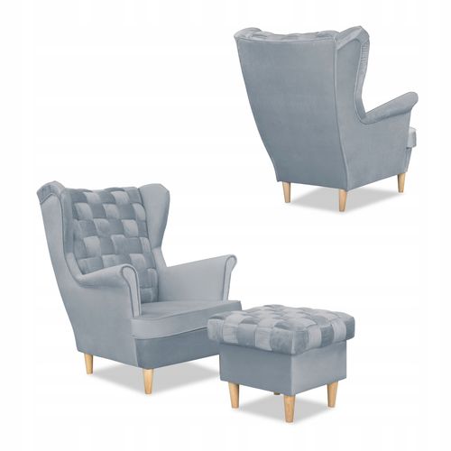 Zestaw wypoczynkowy Carol sofa fotele pufy paski błękitny na Arena.pl