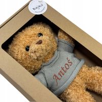 Miś z haftem imienia personalizowany prezent dla dziecka kartonik zielony