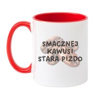KUBEK "SMACZNEJ KAWUSI STARA PIZDO" Wzór - Klasyczny Biało-Czerwony 330 ml