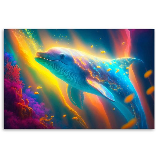 Emaga Obraz na płótnie, Neonowy wieloryb - 60x40 zdjęcie 3
