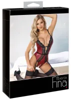abierta fina body czerwone z czarną koronką, łańcuszki, s