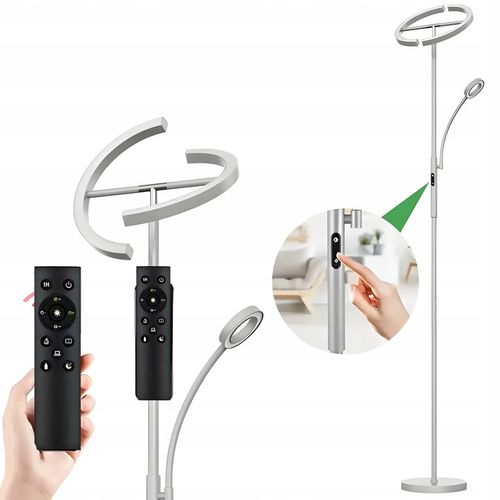 Lampa Stojąca LED Podłogowa Srebrna do Salonu Z Pilotem i Elastyczną na Arena.pl