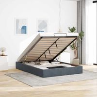 Rama łóżka otomana bez materacem, szara, 140x200 cm, aksamit